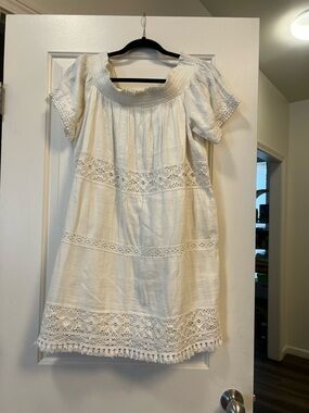 American Eagle White Lace Cottagecore Dress Off Shoulder Size Large